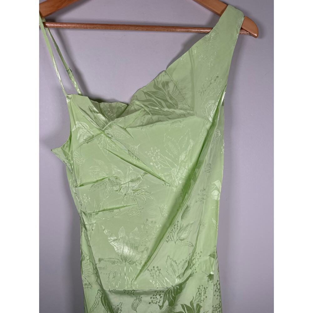 For Love & Lemons Ilana Midi Dress Green Womens Size S Satin Jacquard Side Split - Picture 3 of 10